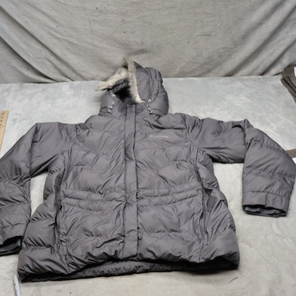 Columbia Jacket Womens Large Gray Peak To Park Insulated Faux Fur Quilted Puffer